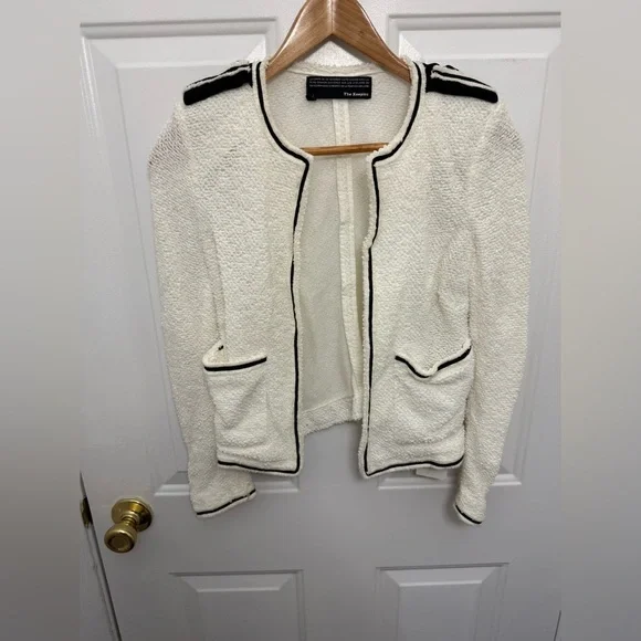 Women’s The Kooples White Cardigan With Black Trim Size EU 32/US 0 Quiet Luxury - Picture 2 of 9